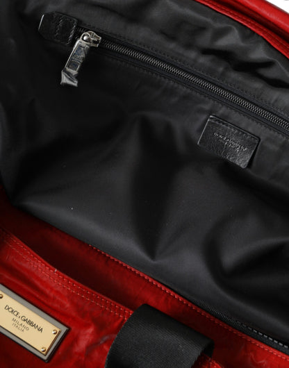 Red Nylon Calfskin Hand Shoulder Duffel Bag