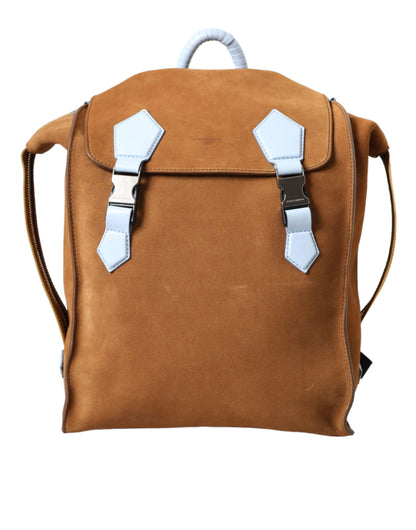 Brown Yellow Suede Leather Logo Backpack Bag