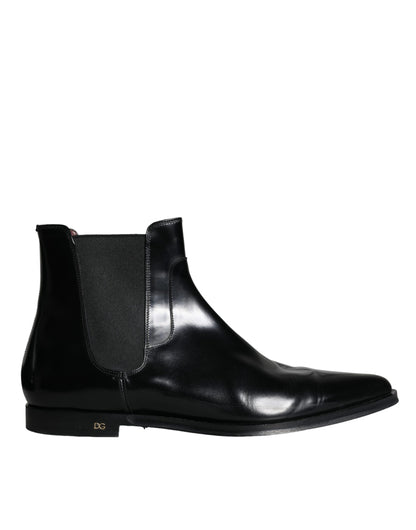 Black Leather Chelsea Ankle Boots Shoes