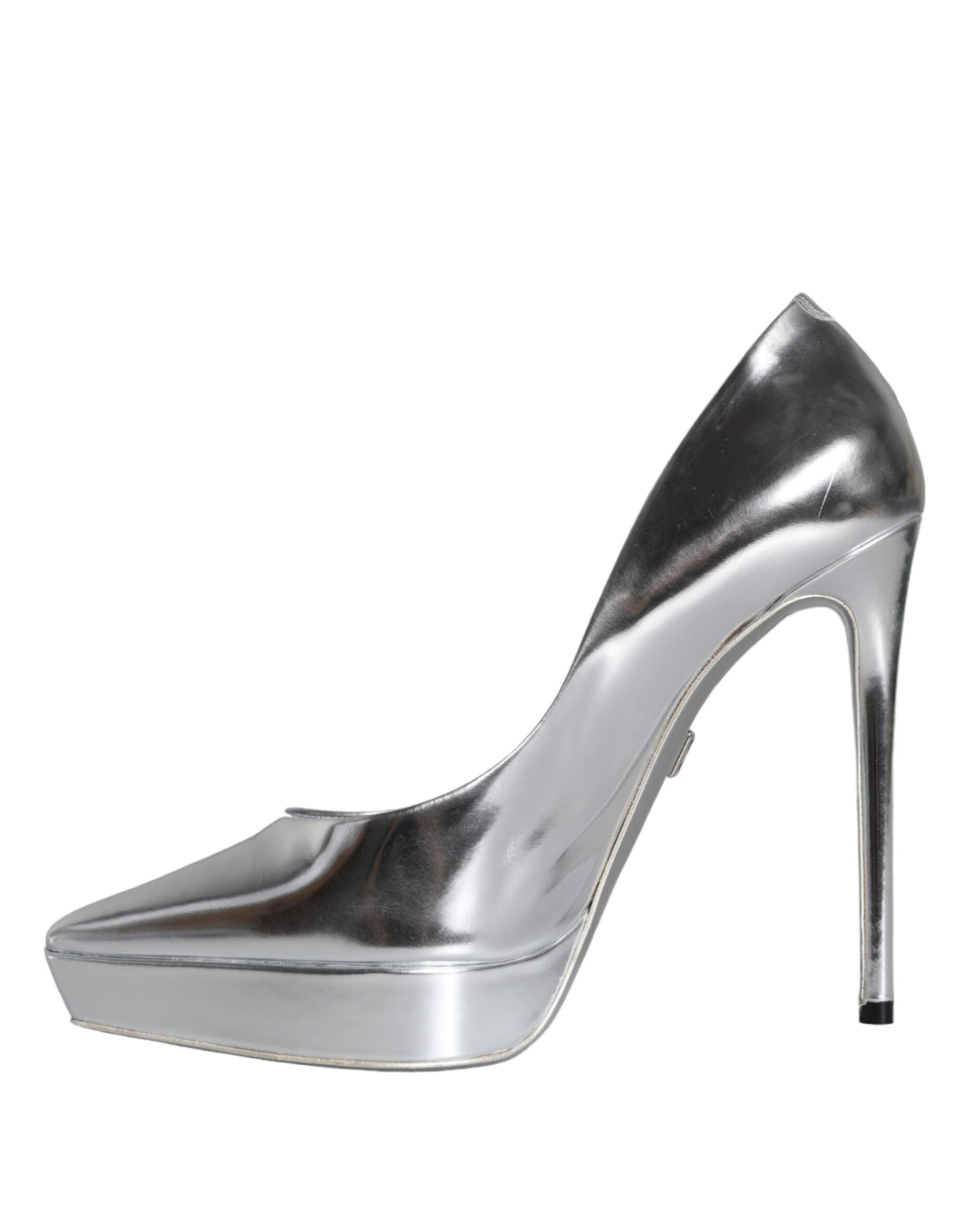 Silver Leather Platform Heels Pumps Shoes