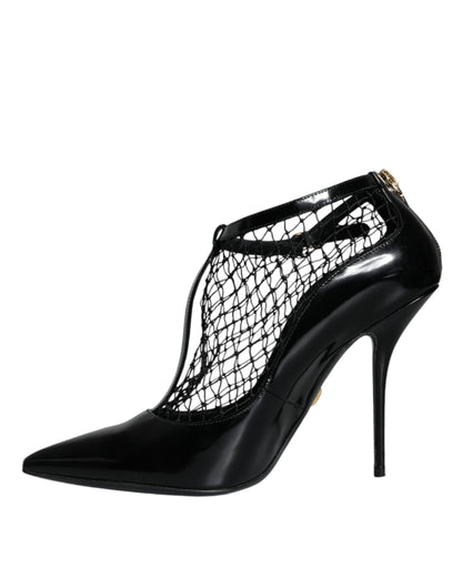 Black Mesh Patent Leather Heels Pumps Shoes