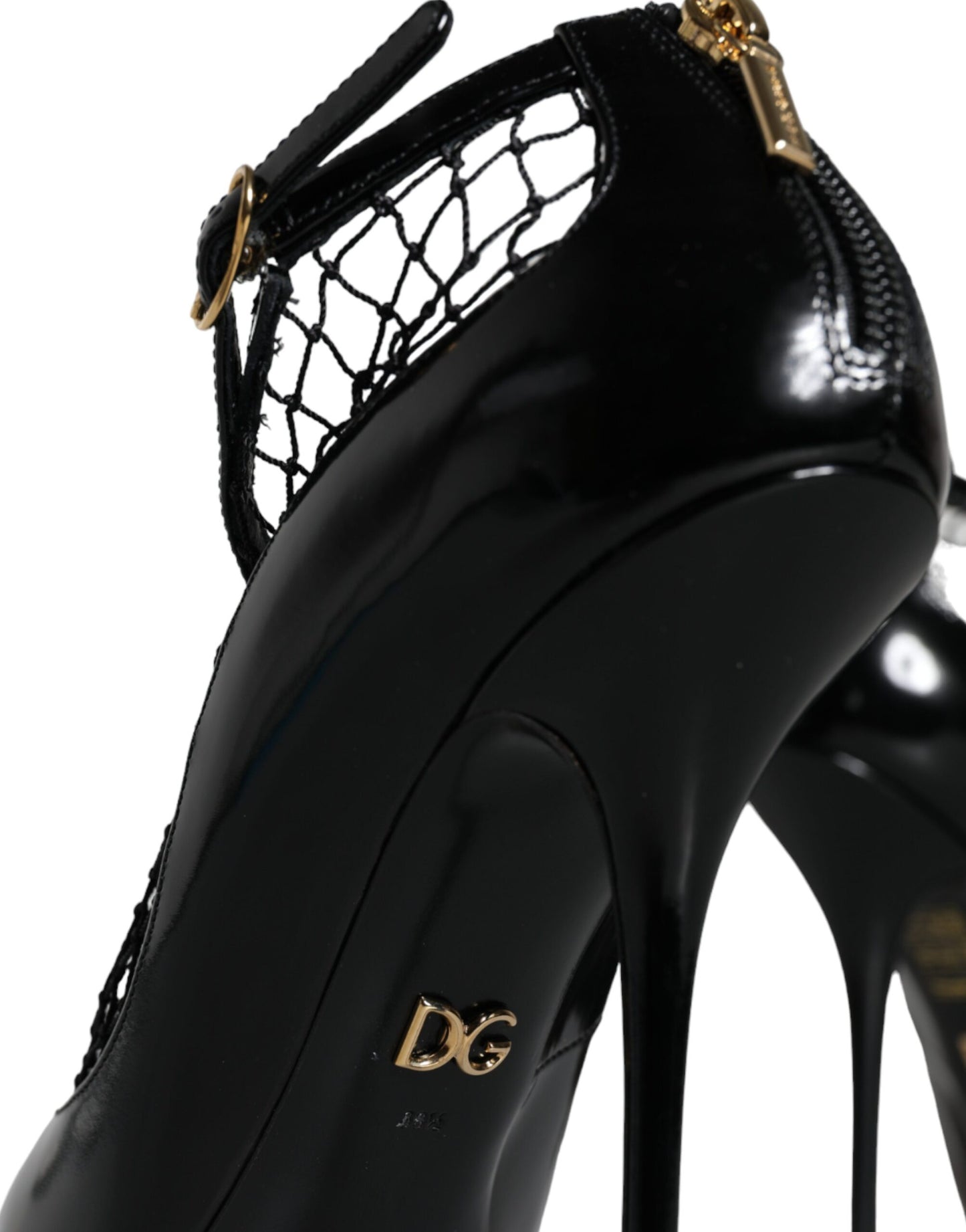 Black Mesh Patent Leather Heels Pumps Shoes