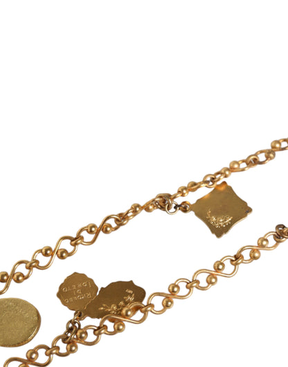 Gold Tone Brass Chain Religious Cross Pendant Necklace