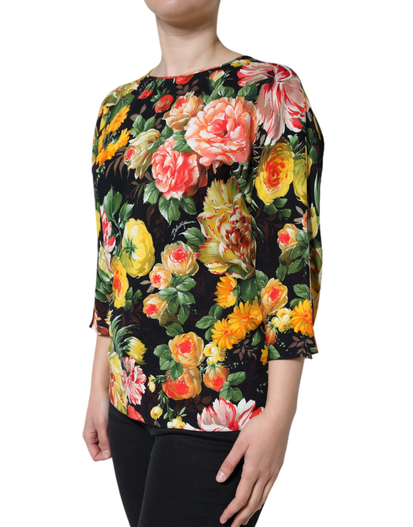 Multicolor Floral Viscose Round Neck Blouse Top