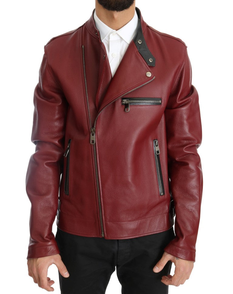 Radiant Red Leather Biker Motorcycle Jacket