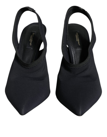 Black Jersey Stretch Heels Slingback Shoes