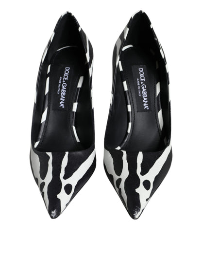 White Black Zebra Leather Heels Pumps Shoes