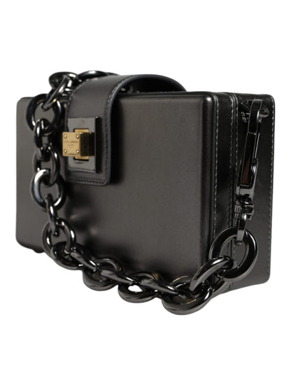 Metallic Gray DG BOX Leather Shoulder Chain Strap Bag