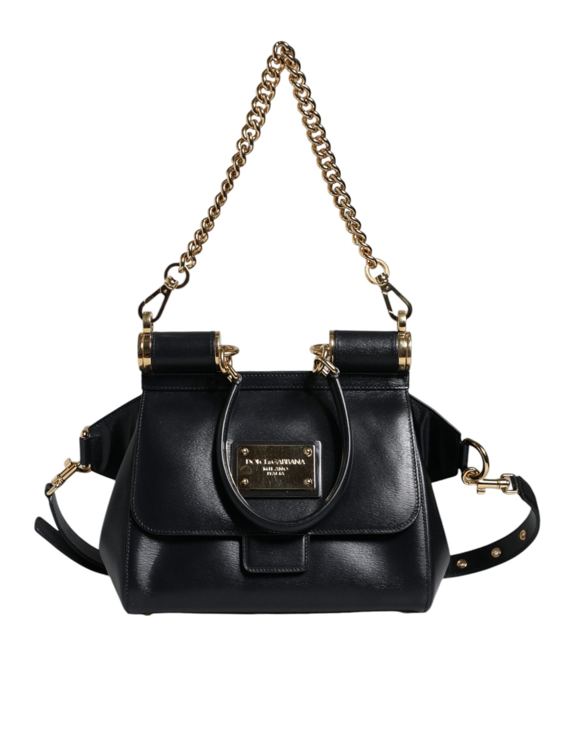 Black Calfskin Leather SICILY Chain Strap Crossbody Bag