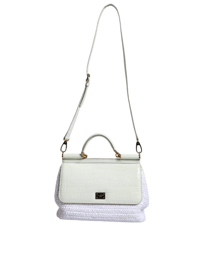 White Rafia Leather SICILY Crossbody Bag