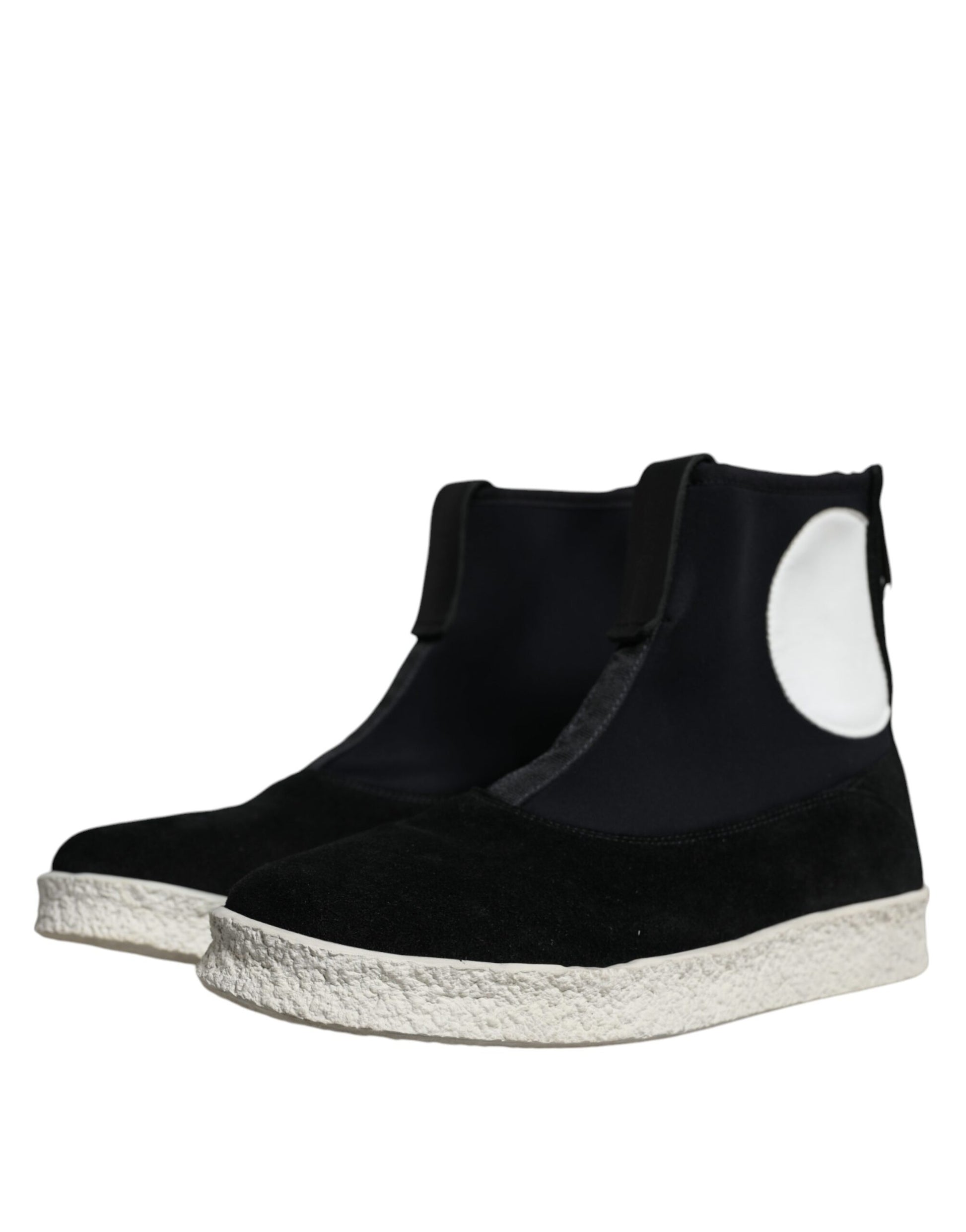 Black White Neoprene Takeshi Mid Calf Boots Shoes