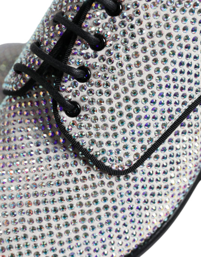 Silver Leather Rhinestones Derby Dress Shoes