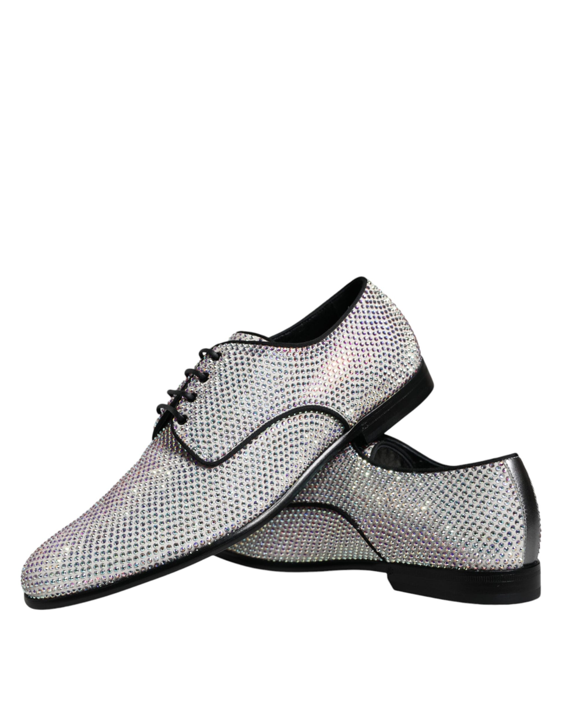 Silver Leather Rhinestones Derby Dress Shoes