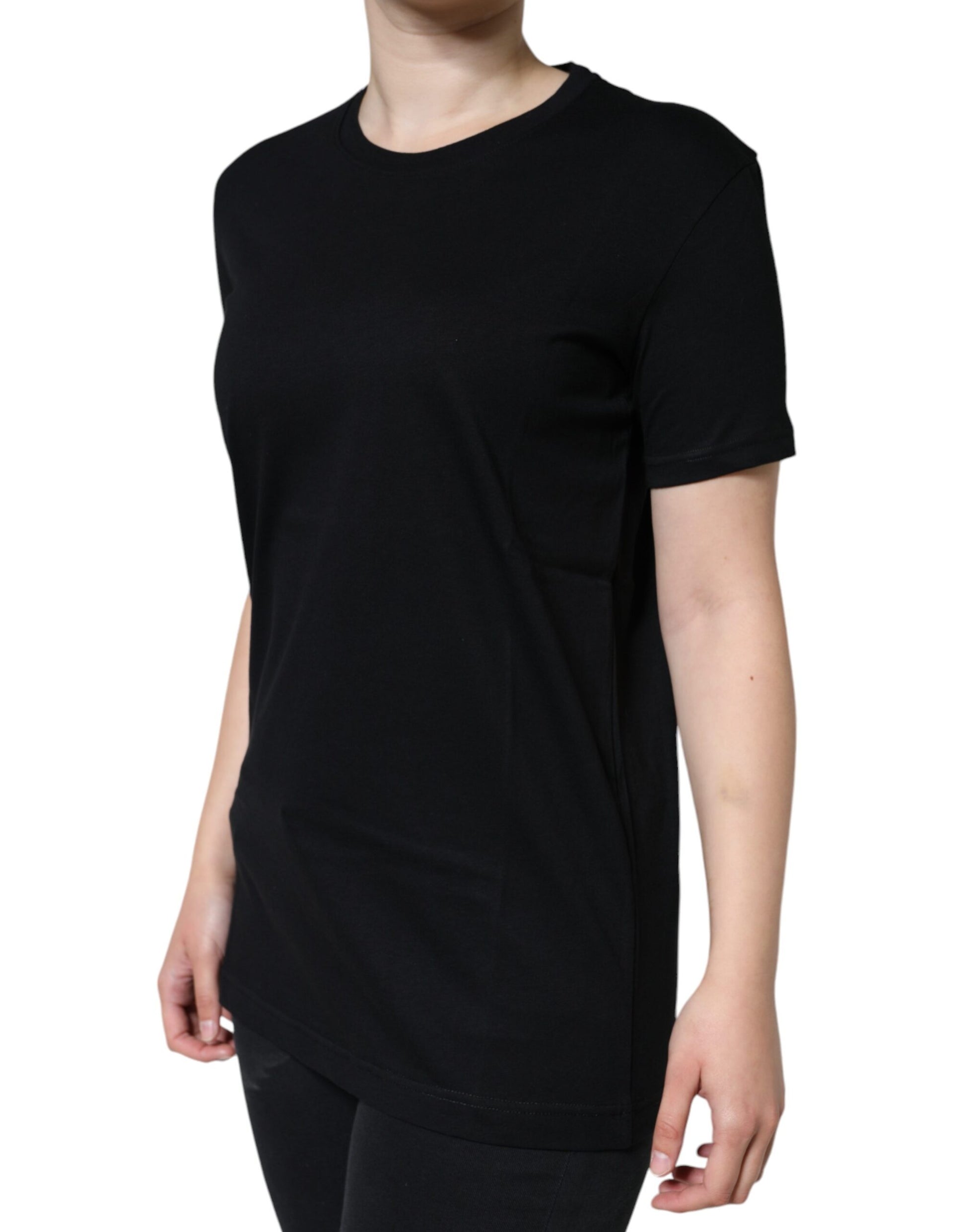 Black Cotton Crew Neck Short Sleeve T-shirt