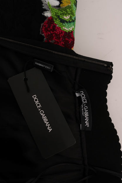 Black Embellished Daisy Brocade Skirt