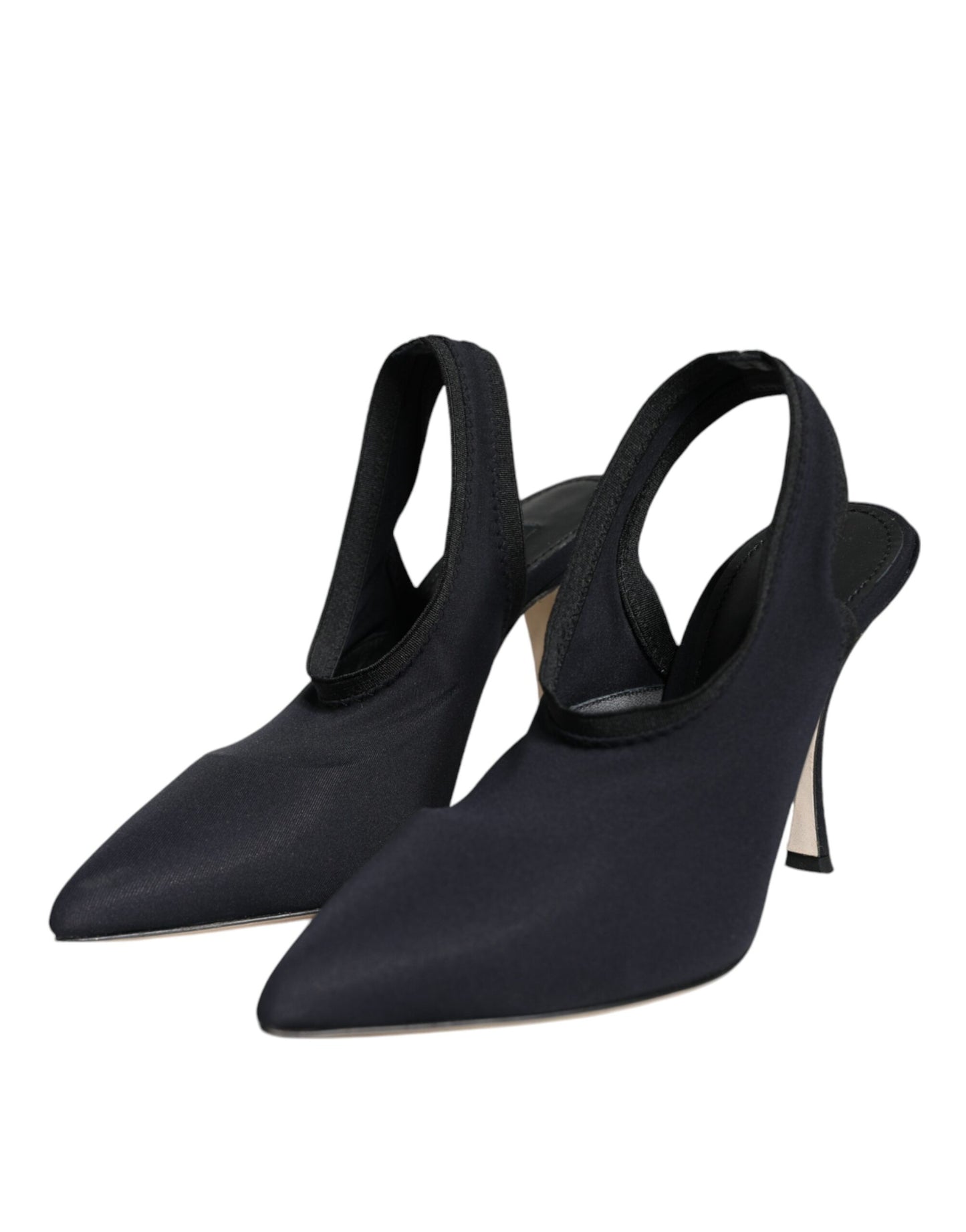 Black Jersey Stretch Heels Slingback Shoes