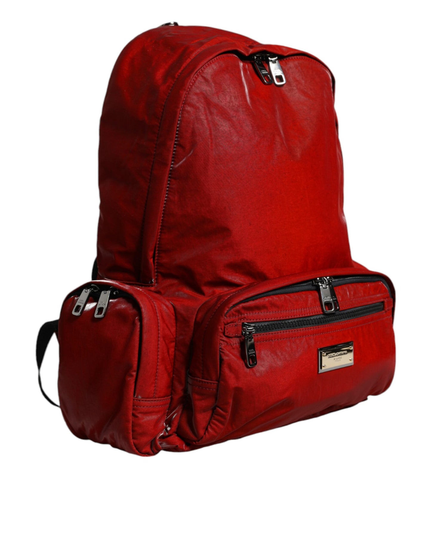 Red Patent Leather Logo Plaque Backpack Bag