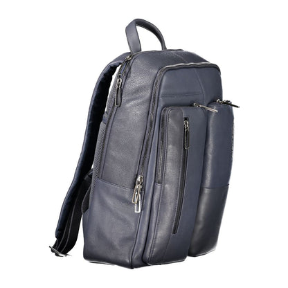 Blue Leather Men Backpack