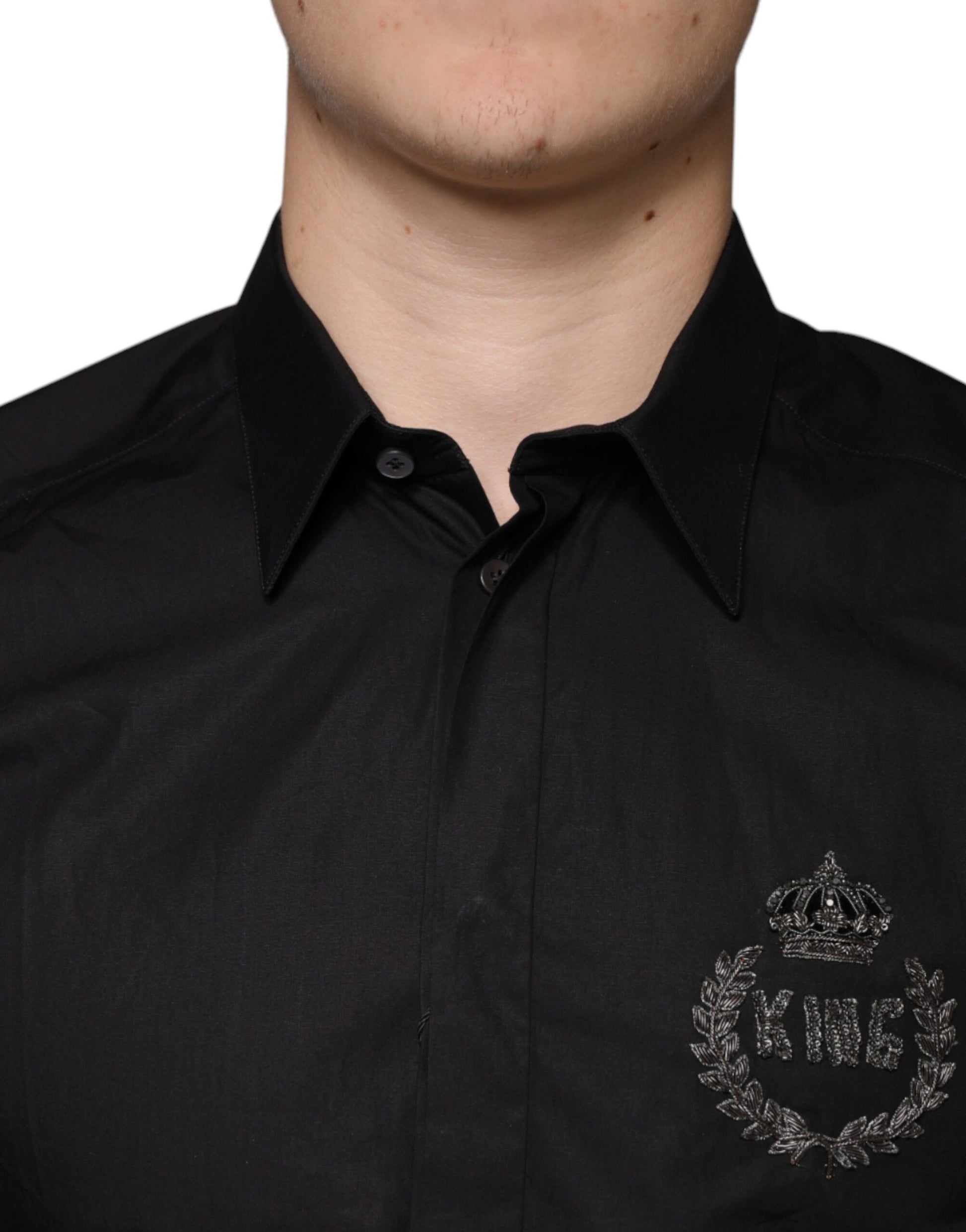 Black King Crown Embroidered GOLD Dress Shirt