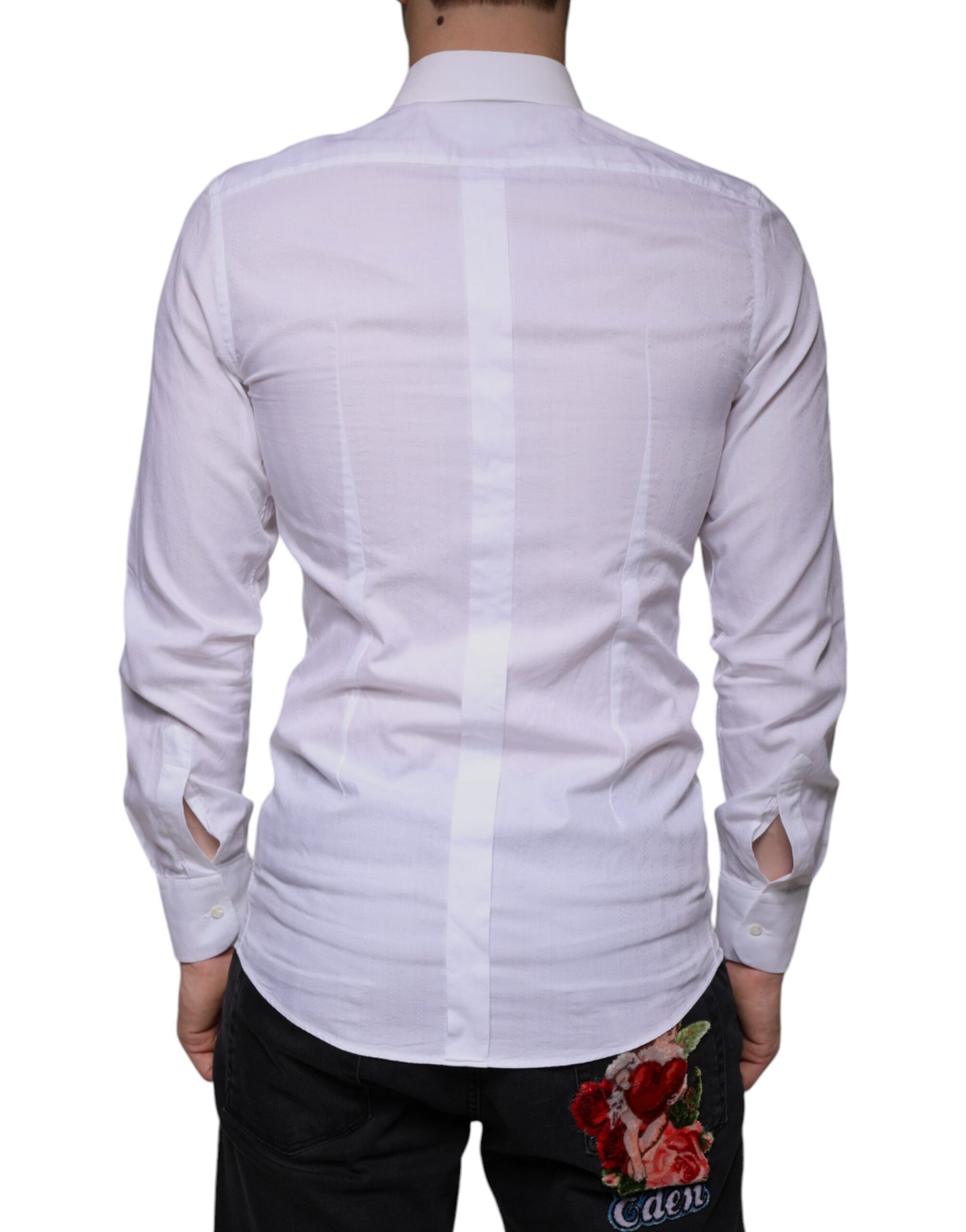 White Cotton Men Dress GOLD Formal Shirt