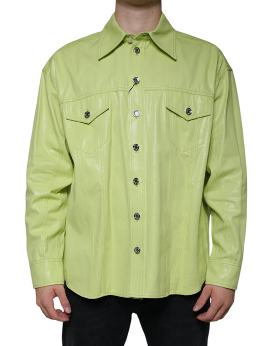 Green Cotton Collared Men Button Down Shirt