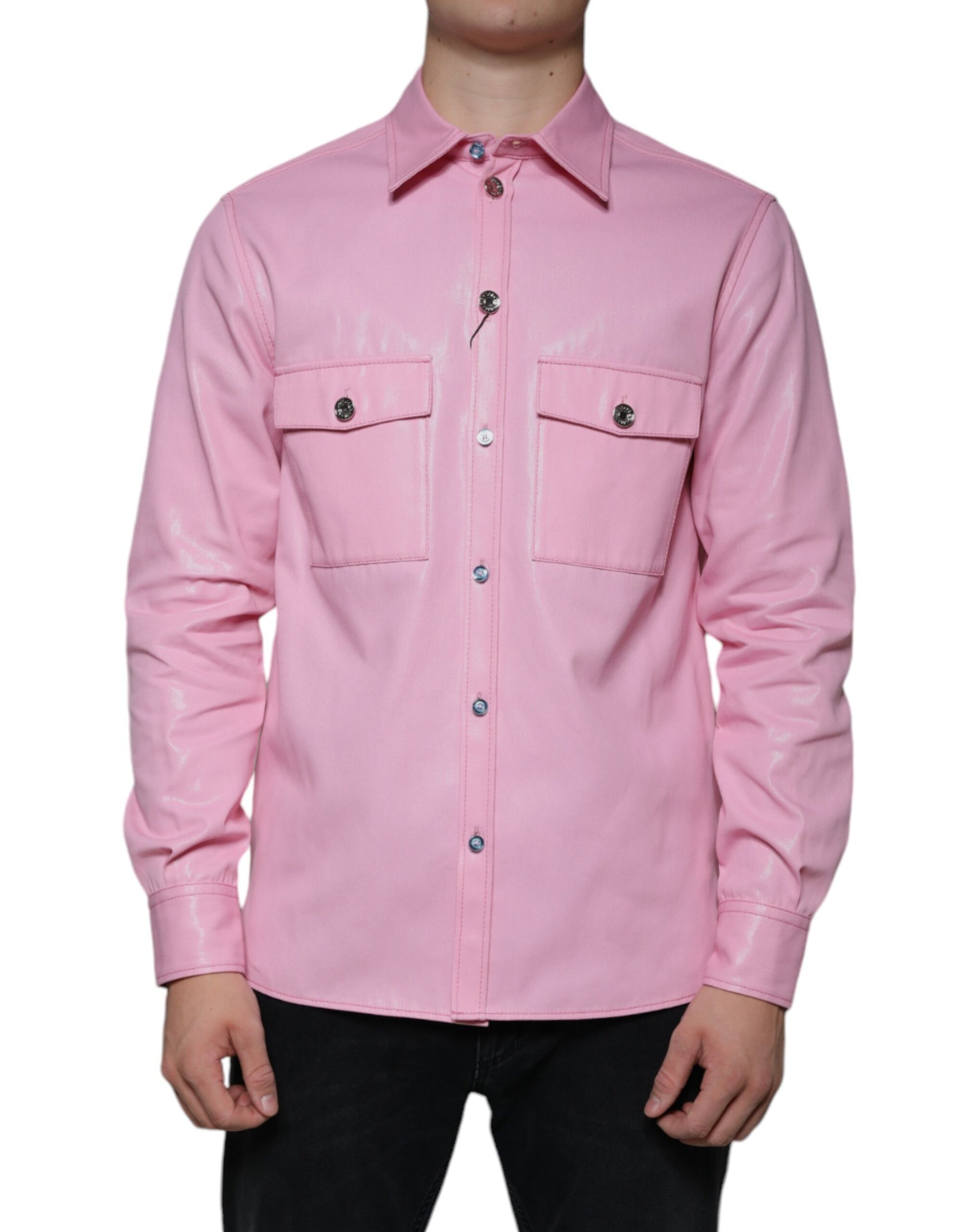 Pink Cotton Collared Button Down Shirt