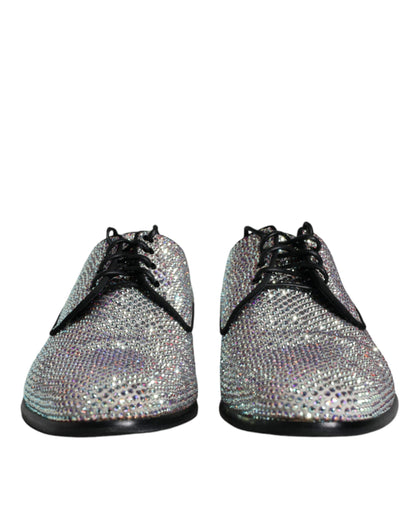 Silver Leather Rhinestones Derby Dress Shoes