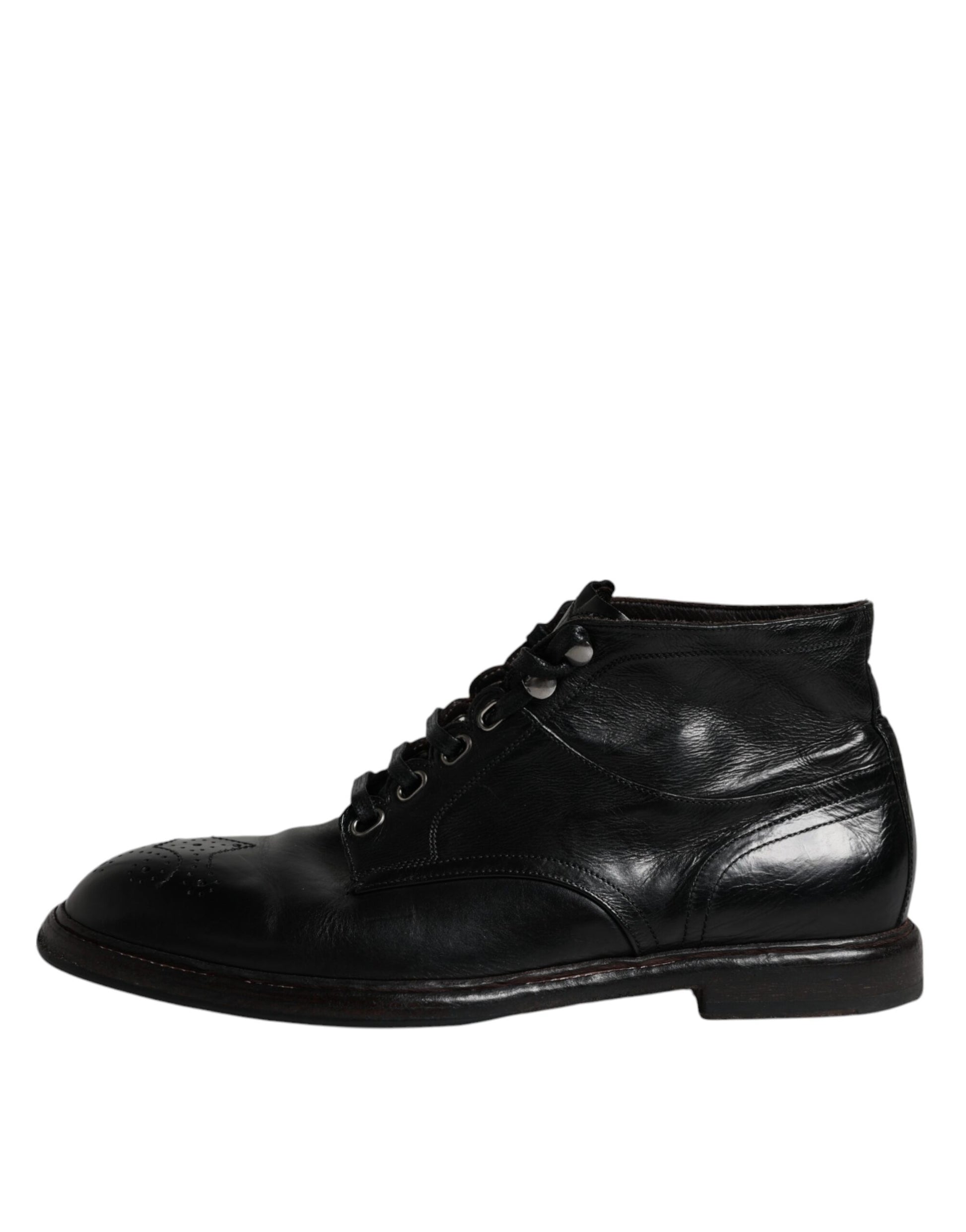 Black Leather Men Short Boots Lace Up Shoes