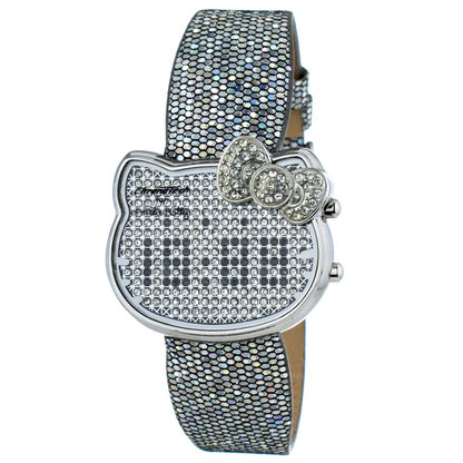 Silver Leather Digital Watch