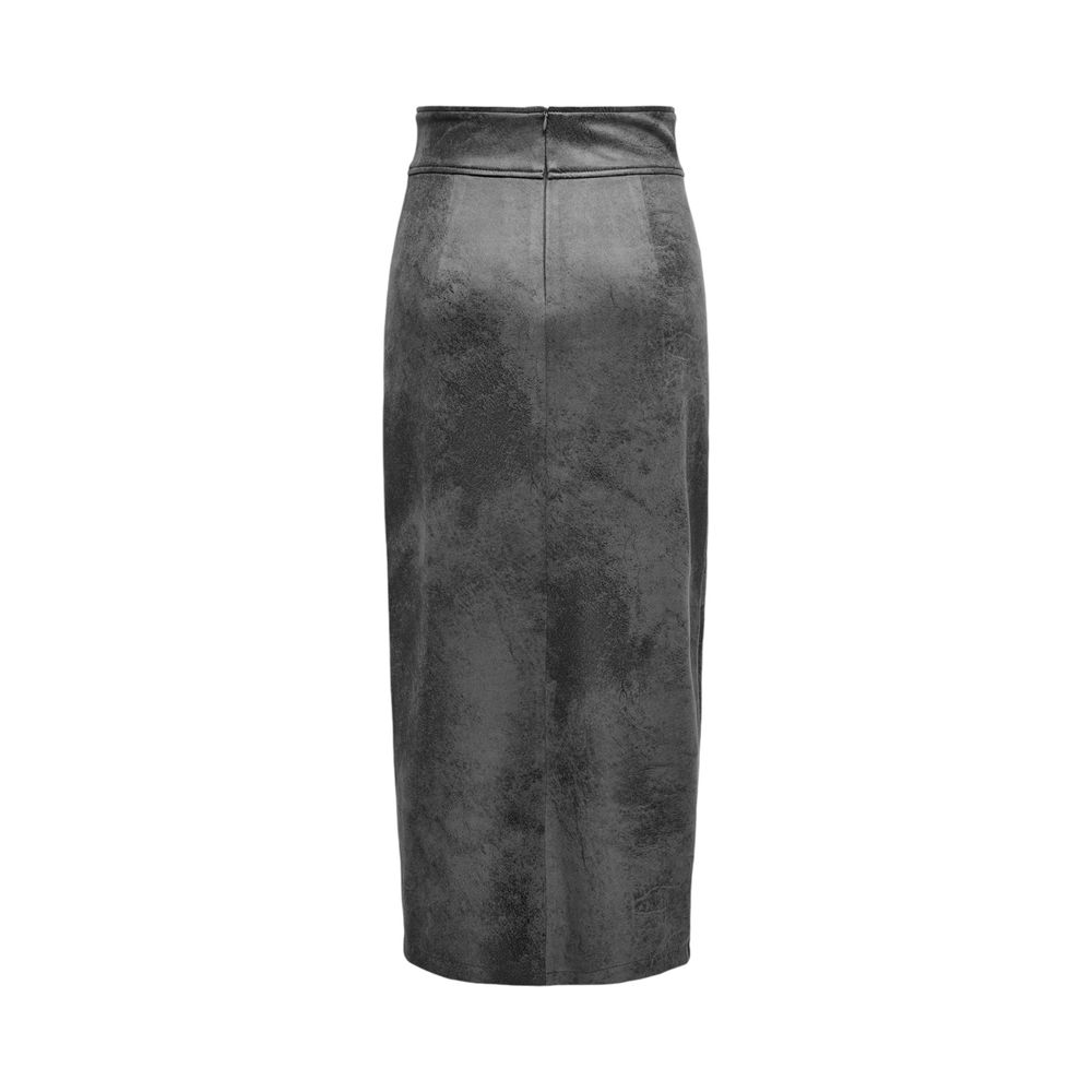 Gray Artificial Leather Long Skirt