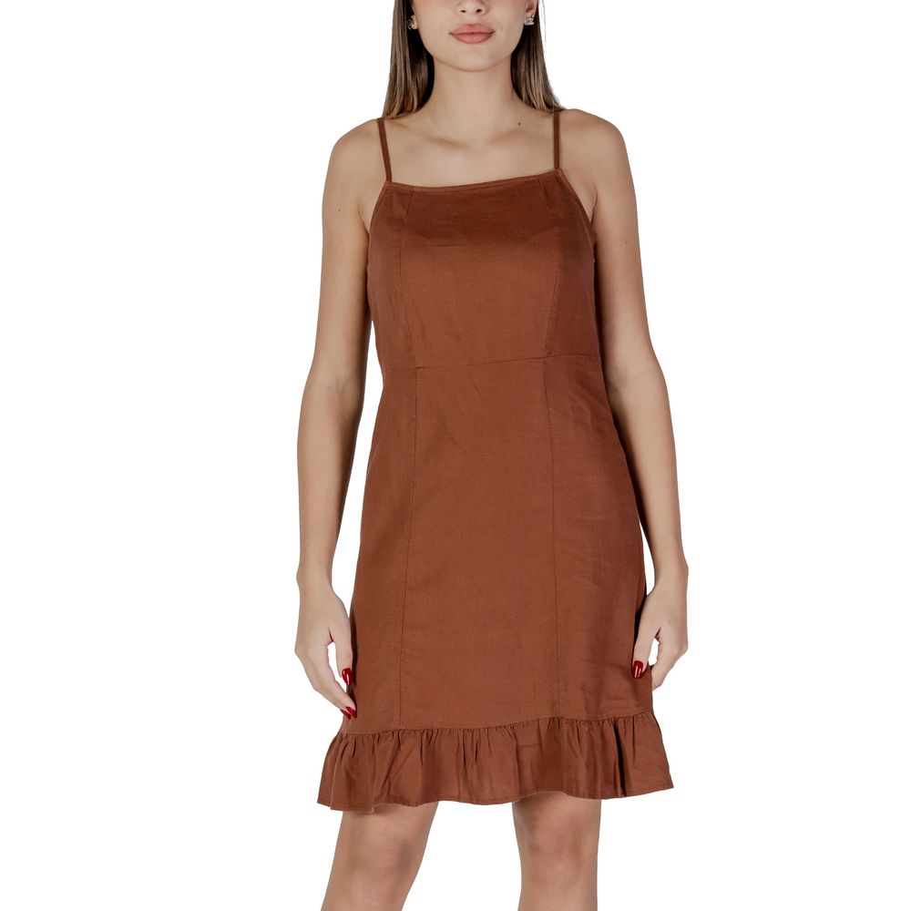 Brown Linen Midi Dress
