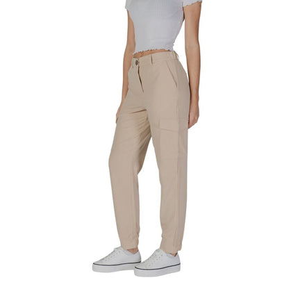 Beige Polyester Cargo Pants