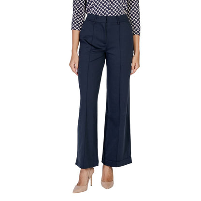 Blue Polyester Casual Pants
