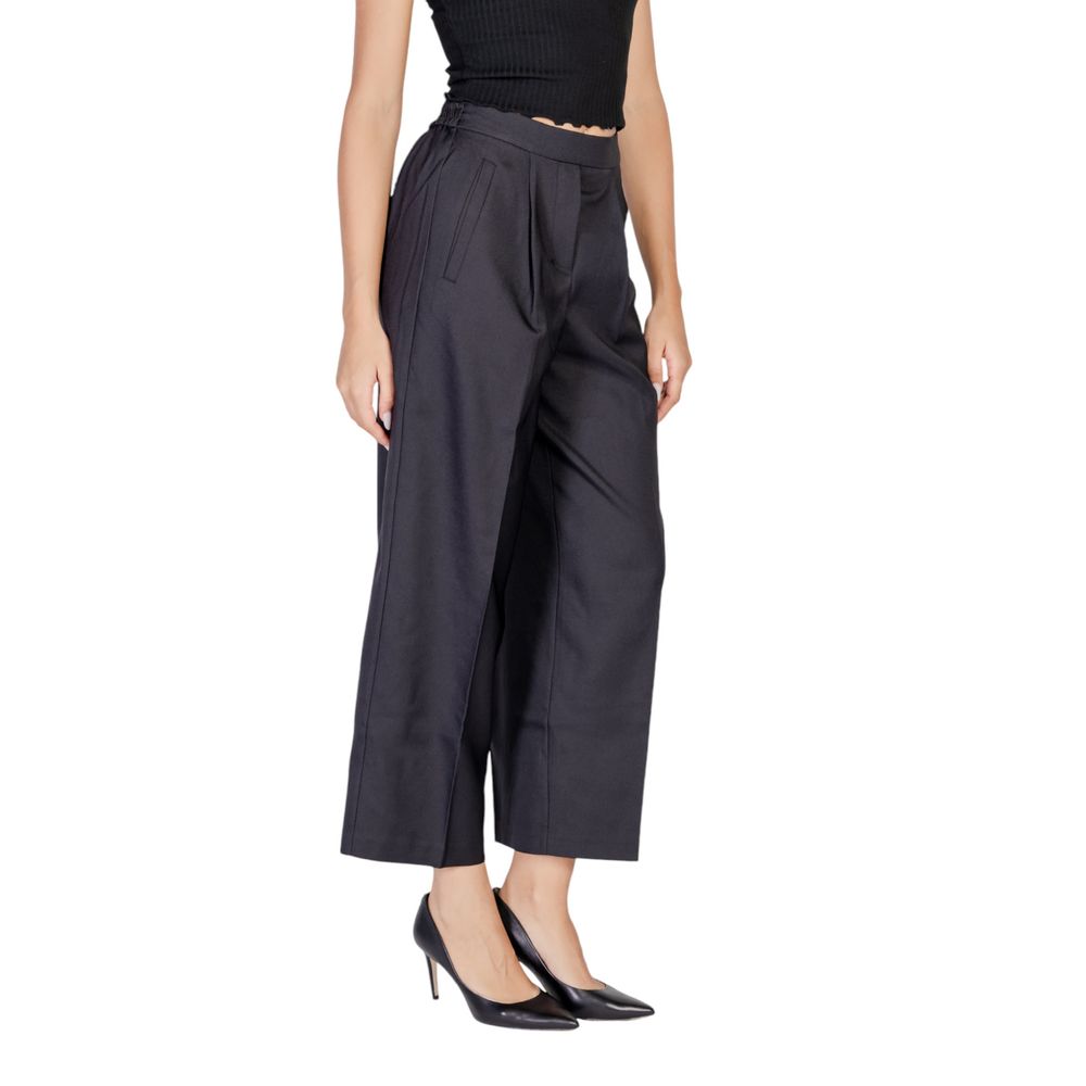 Black Polyester Casual Pants