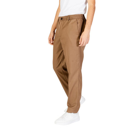 Beige Polyester Casual Pants