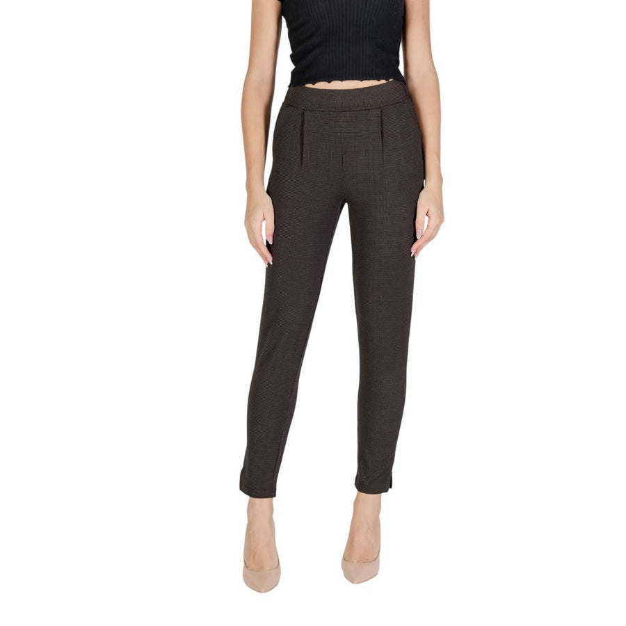 Brown Polyester Casual Pants