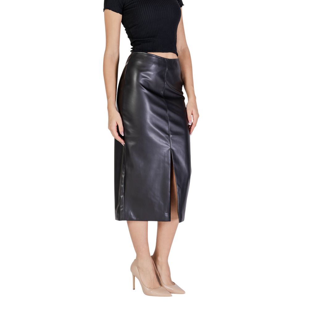 Black Polyester Long Skirt