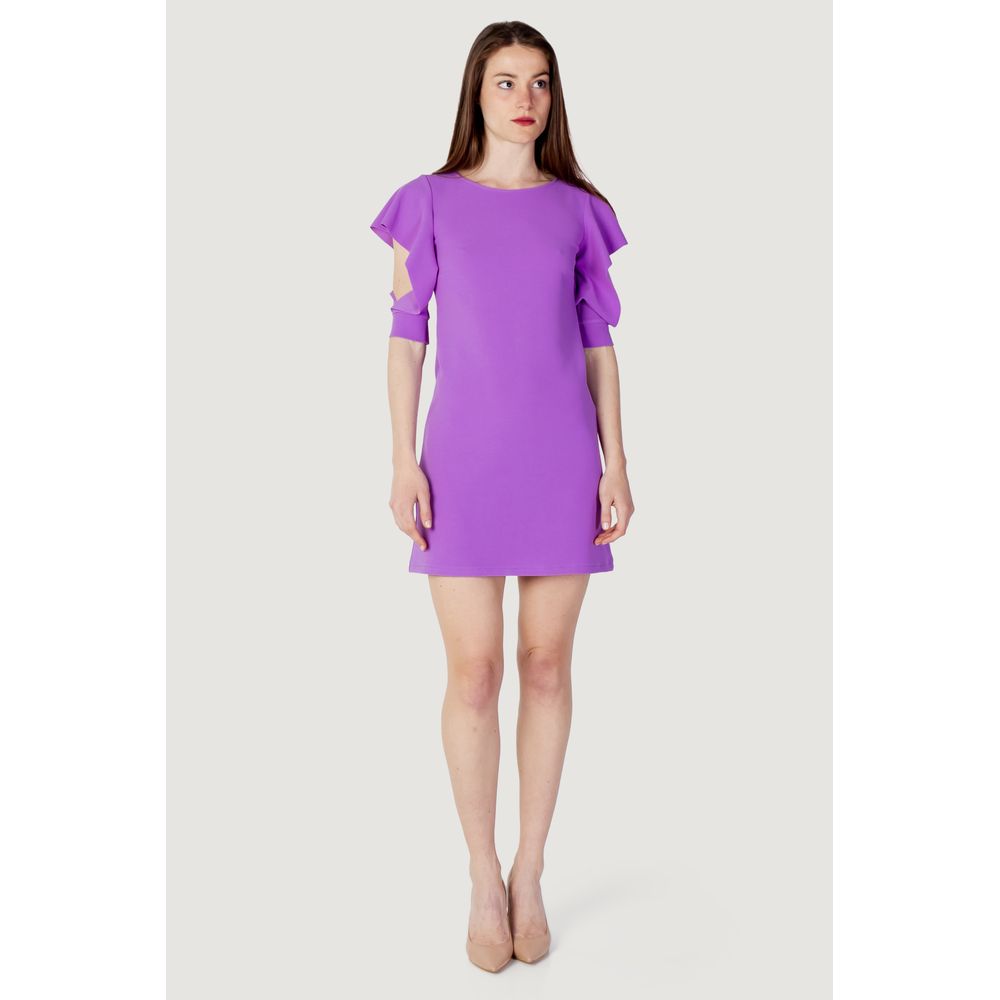 Purple Polyester Midi Dress