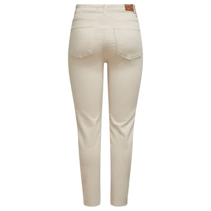 Beige Cotton Mom Jeans