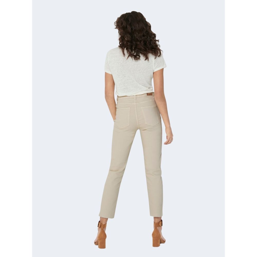 Beige Cotton Mom Jeans