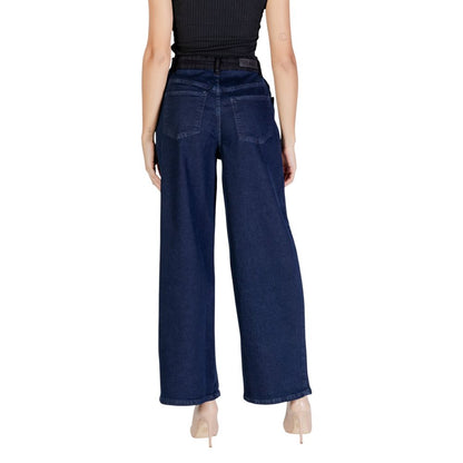 Blue Cotton Casual Pants
