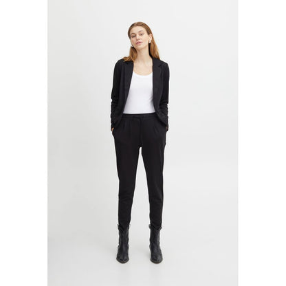 Black Polyester Casual Pants