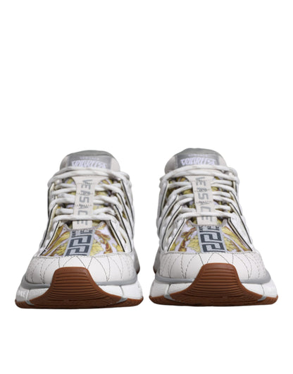 White Trigreca Barocco Print Low Top Sneakers Shoes