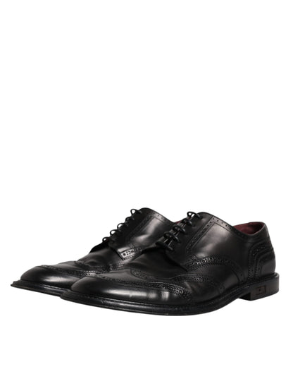 Black Leather Derby Wingtip Formal Shoes