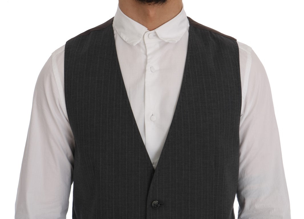 Elegant Striped Gray Waistcoat Vest