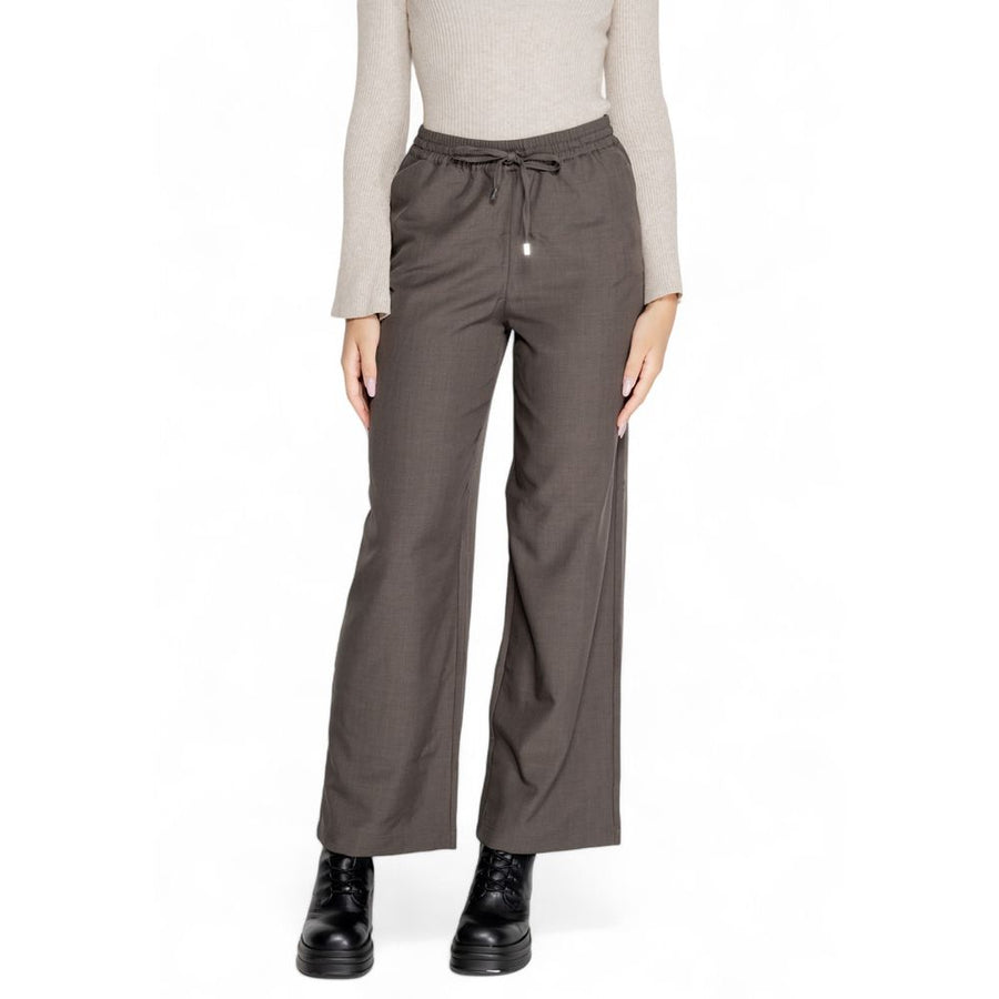 Gray Polyester Casual Pants