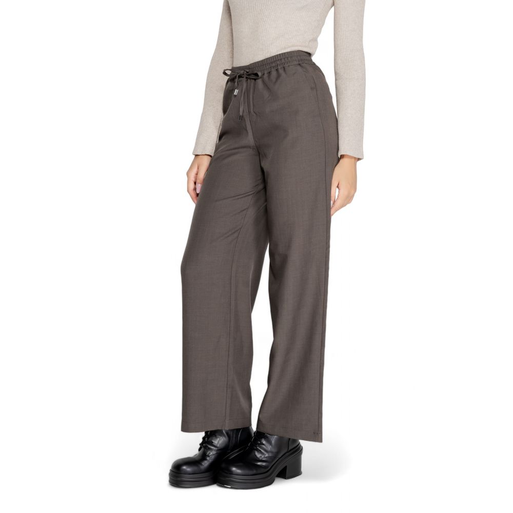 Gray Polyester Casual Pants