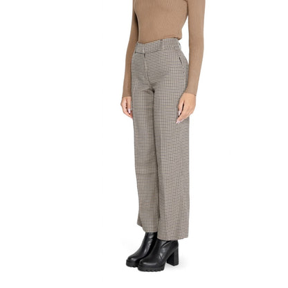 Beige Polyester Flared Pants
