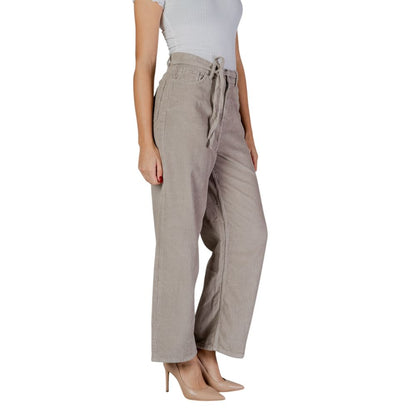 Beige Cotton Casual Pants