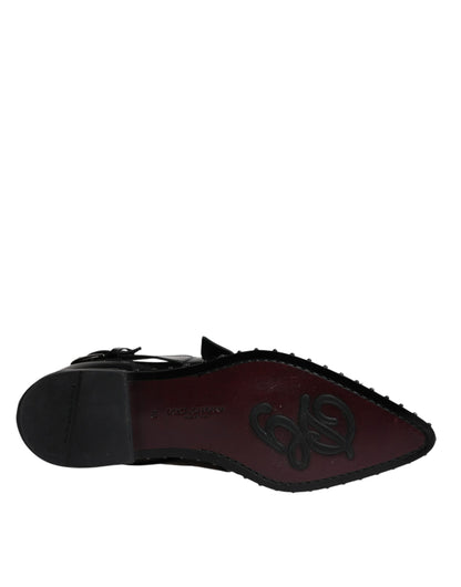 Black Embellished Derby Monk Strap Shoes